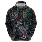 Aotearoa Moko Tribal Tattoo Hoodie New Zealand Maori Penguin and Fantail Paua Shell Style