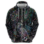 Aotearoa Moko Tribal Tattoo Hoodie New Zealand Maori Penguin and Fantail Paua Shell Style