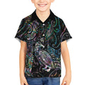 Aotearoa Moko Tribal Tattoo Kid Hawaiian Shirt New Zealand Maori Penguin and Fantail Paua Shell Style