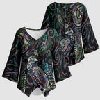 Aotearoa Moko Tribal Tattoo Kimono Sleeve Blouse New Zealand Maori Penguin and Fantail Paua Shell Style