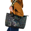 Aotearoa Moko Tribal Tattoo Leather Tote Bag New Zealand Maori Penguin and Fantail Paua Shell Style