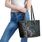 Aotearoa Moko Tribal Tattoo Leather Tote Bag New Zealand Maori Penguin and Fantail Paua Shell Style