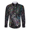 Aotearoa Moko Tribal Tattoo Long Sleeve Button Shirt New Zealand Maori Penguin and Fantail Paua Shell Style