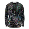 Aotearoa Moko Tribal Tattoo Long Sleeve Shirt New Zealand Maori Penguin and Fantail Paua Shell Style