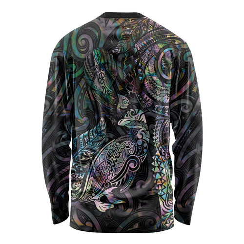 Aotearoa Moko Tribal Tattoo Long Sleeve Shirt New Zealand Maori Penguin and Fantail Paua Shell Style