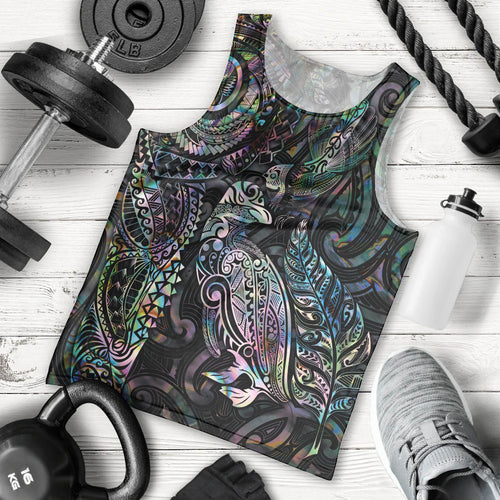 Aotearoa Moko Tribal Tattoo Men Tank Top New Zealand Maori Penguin and Fantail Paua Shell Style