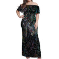 Aotearoa Moko Tribal Tattoo Off Shoulder Maxi Dress New Zealand Maori Penguin and Fantail Paua Shell Style