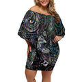 Aotearoa Moko Tribal Tattoo Off Shoulder Short Dress New Zealand Maori Penguin and Fantail Paua Shell Style