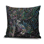 Aotearoa Moko Tribal Tattoo Pillow Cover New Zealand Maori Penguin and Fantail Paua Shell Style