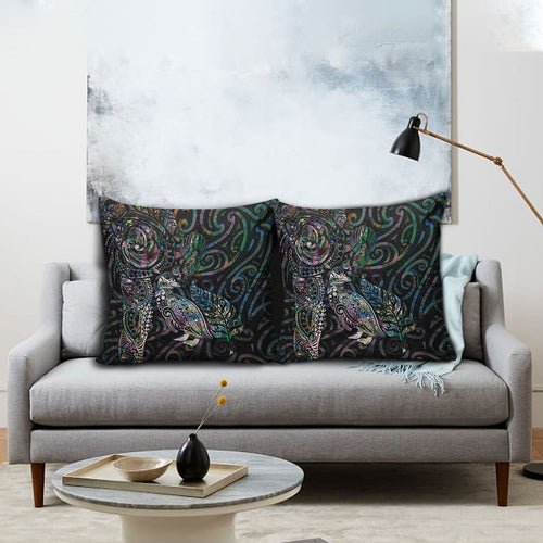 Aotearoa Moko Tribal Tattoo Pillow Cover New Zealand Maori Penguin and Fantail Paua Shell Style