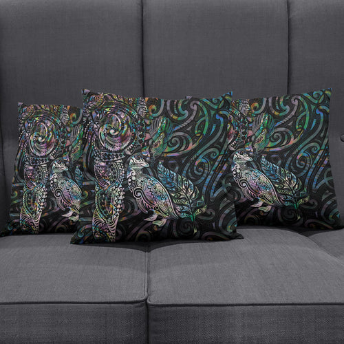 Aotearoa Moko Tribal Tattoo Pillow Cover New Zealand Maori Penguin and Fantail Paua Shell Style