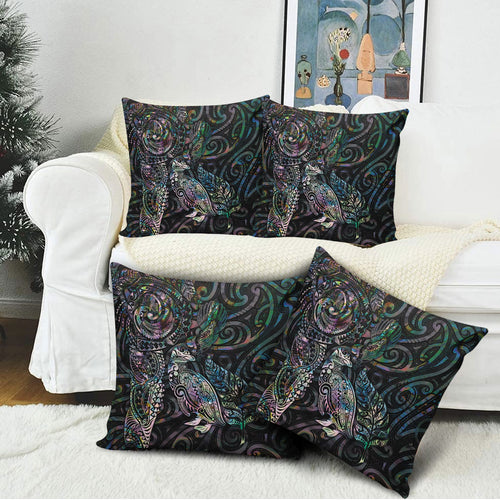Aotearoa Moko Tribal Tattoo Pillow Cover New Zealand Maori Penguin and Fantail Paua Shell Style