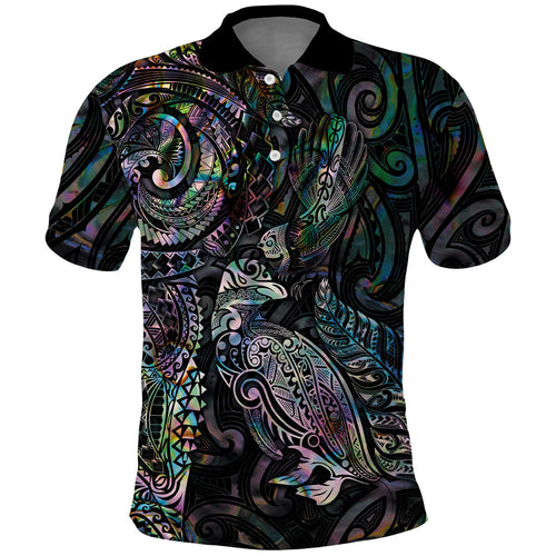 Aotearoa Moko Tribal Tattoo Polo Shirt New Zealand Maori Penguin and Fantail Paua Shell Style