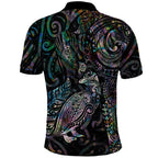 Aotearoa Moko Tribal Tattoo Polo Shirt New Zealand Maori Penguin and Fantail Paua Shell Style