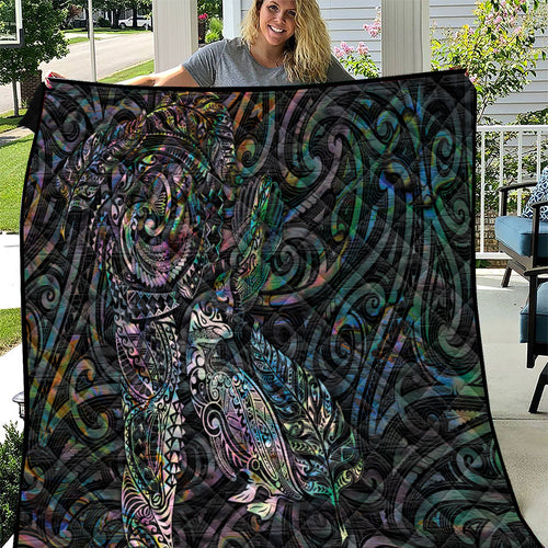 Aotearoa Moko Tribal Tattoo Quilt New Zealand Maori Penguin and Fantail Paua Shell Style