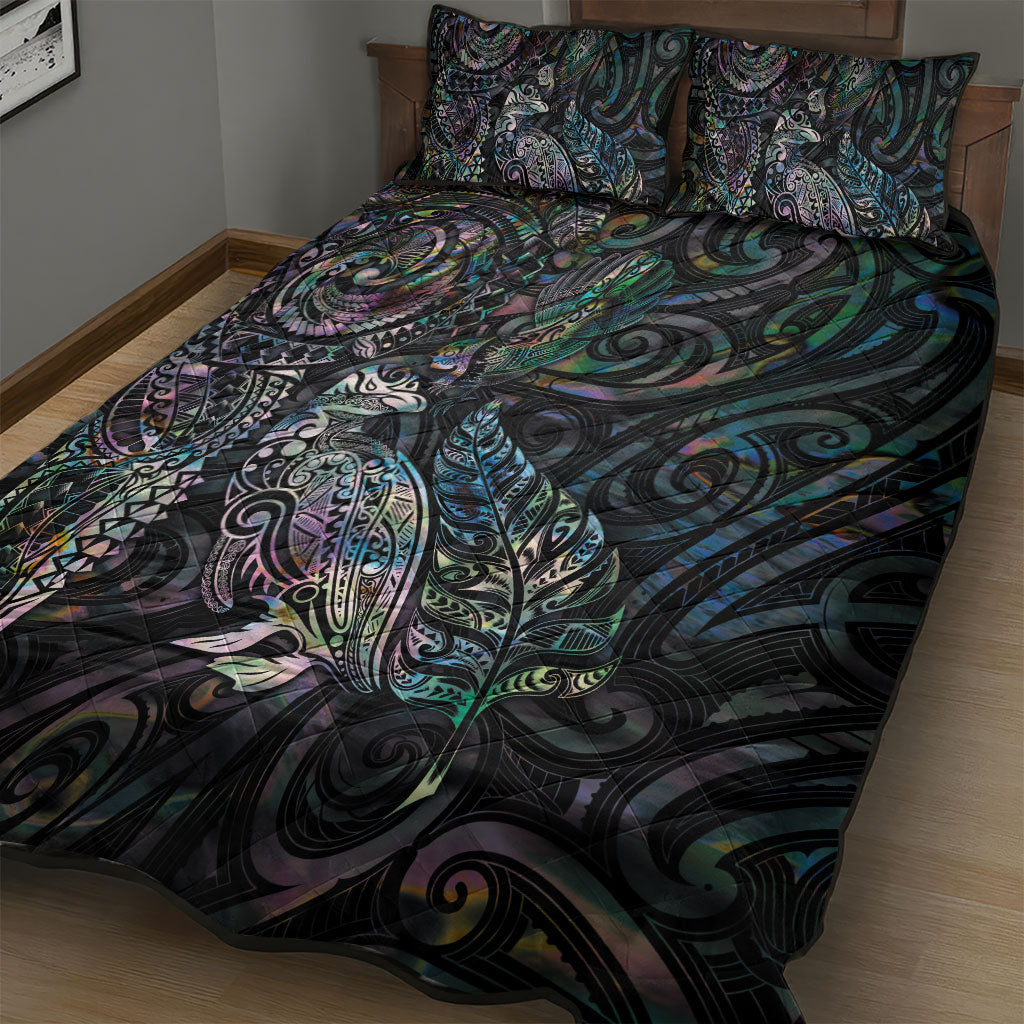 Aotearoa Moko Tribal Tattoo Quilt Bed Set New Zealand Maori Penguin and Fantail Paua Shell Style
