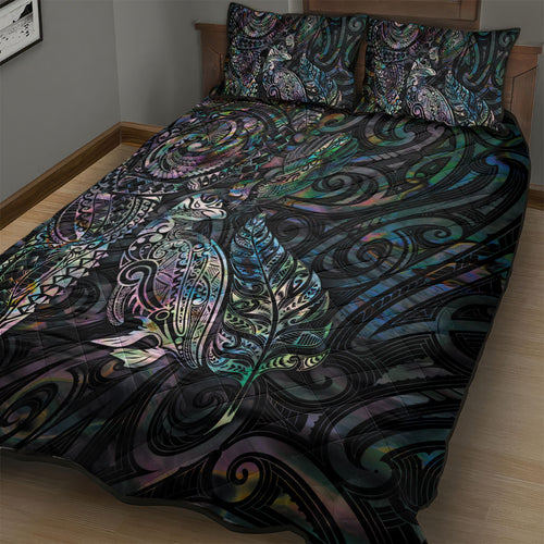 Aotearoa Moko Tribal Tattoo Quilt Bed Set New Zealand Maori Penguin and Fantail Paua Shell Style