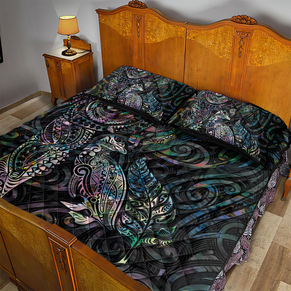 Aotearoa Moko Tribal Tattoo Quilt Bed Set New Zealand Maori Penguin and Fantail Paua Shell Style