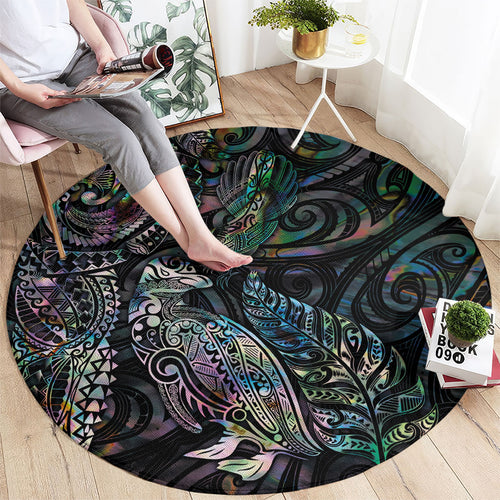 Aotearoa Moko Tribal Tattoo Round Carpet New Zealand Maori Penguin and Fantail Paua Shell Style
