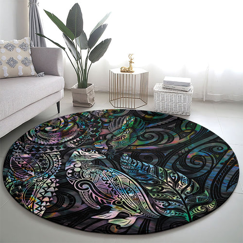 Aotearoa Moko Tribal Tattoo Round Carpet New Zealand Maori Penguin and Fantail Paua Shell Style