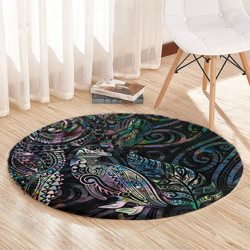 Aotearoa Moko Tribal Tattoo Round Carpet New Zealand Maori Penguin and Fantail Paua Shell Style