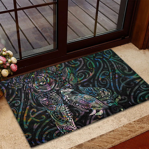 Aotearoa Moko Tribal Tattoo Rubber Doormat New Zealand Maori Penguin and Fantail Paua Shell Style