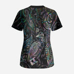 Aotearoa Moko Tribal Tattoo Scrub Top New Zealand Maori Penguin and Fantail Paua Shell Style