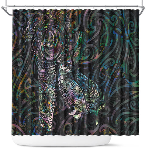 Aotearoa Moko Tribal Tattoo Shower Curtain New Zealand Maori Penguin and Fantail Paua Shell Style