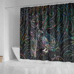 Aotearoa Moko Tribal Tattoo Shower Curtain New Zealand Maori Penguin and Fantail Paua Shell Style
