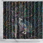 Aotearoa Moko Tribal Tattoo Shower Curtain New Zealand Maori Penguin and Fantail Paua Shell Style