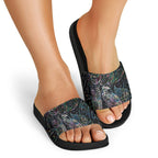 Aotearoa Moko Tribal Tattoo Slide Sandals New Zealand Maori Penguin and Fantail Paua Shell Style