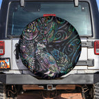 Aotearoa Moko Tribal Tattoo Spare Tire Cover New Zealand Maori Penguin and Fantail Paua Shell Style