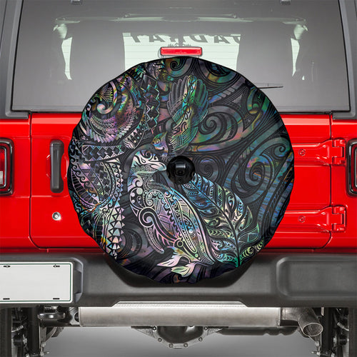 Aotearoa Moko Tribal Tattoo Spare Tire Cover New Zealand Maori Penguin and Fantail Paua Shell Style