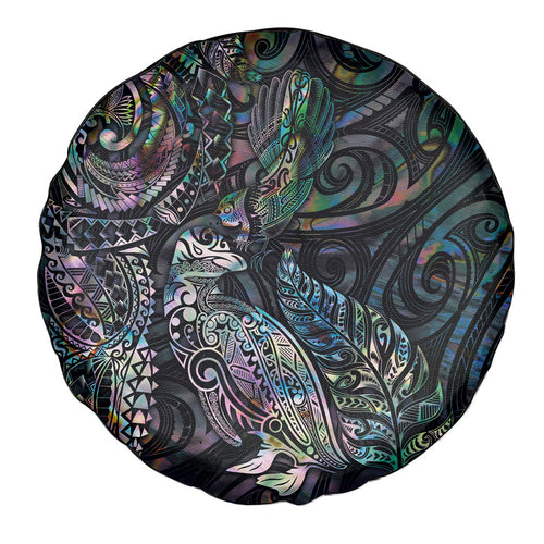 Aotearoa Moko Tribal Tattoo Spare Tire Cover New Zealand Maori Penguin and Fantail Paua Shell Style