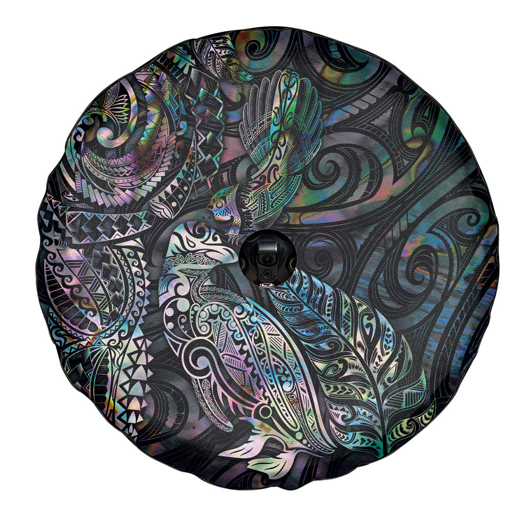 Aotearoa Moko Tribal Tattoo Spare Tire Cover New Zealand Maori Penguin and Fantail Paua Shell Style
