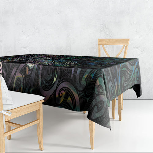 Aotearoa Moko Tribal Tattoo Tablecloth New Zealand Maori Penguin and Fantail Paua Shell Style