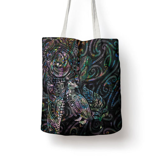 Aotearoa Moko Tribal Tattoo Tote Bag New Zealand Maori Penguin and Fantail Paua Shell Style