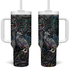 Aotearoa Moko Tribal Tattoo Tumbler With Handle New Zealand Maori Penguin and Fantail Paua Shell Style
