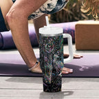 Aotearoa Moko Tribal Tattoo Tumbler With Handle New Zealand Maori Penguin and Fantail Paua Shell Style