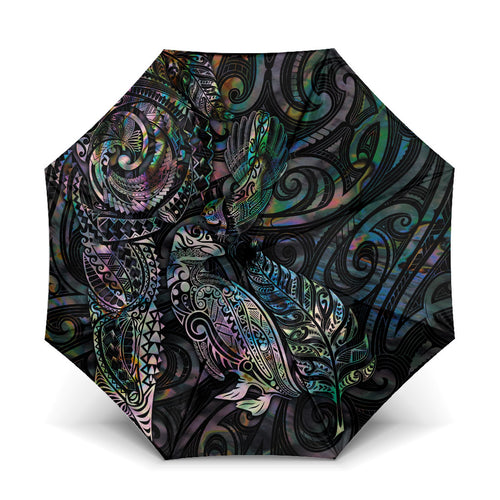 Aotearoa Moko Tribal Tattoo Umbrella New Zealand Maori Penguin and Fantail Paua Shell Style