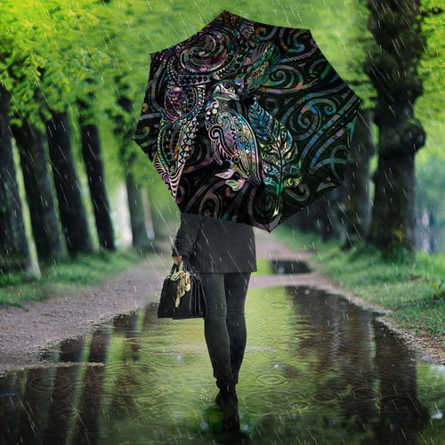Aotearoa Moko Tribal Tattoo Umbrella New Zealand Maori Penguin and Fantail Paua Shell Style