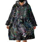 Aotearoa Moko Tribal Tattoo Wearable Blanket Hoodie New Zealand Maori Penguin and Fantail Paua Shell Style