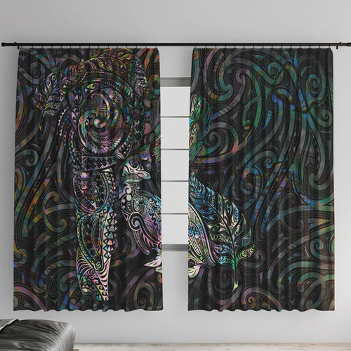 Aotearoa Moko Tribal Tattoo Window Curtain New Zealand Maori Penguin and Fantail Paua Shell Style