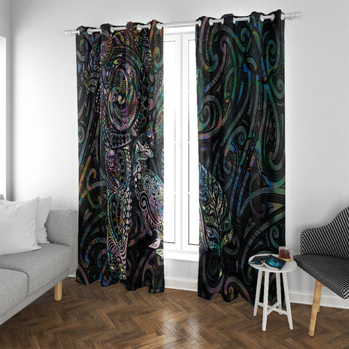 Aotearoa Moko Tribal Tattoo Window Curtain New Zealand Maori Penguin and Fantail Paua Shell Style