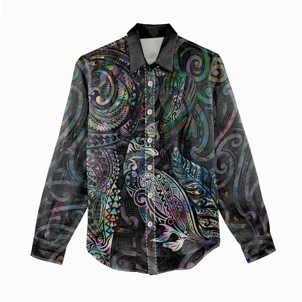 Aotearoa Moko Tribal Tattoo Women Casual Shirt New Zealand Maori Penguin and Fantail Paua Shell Style