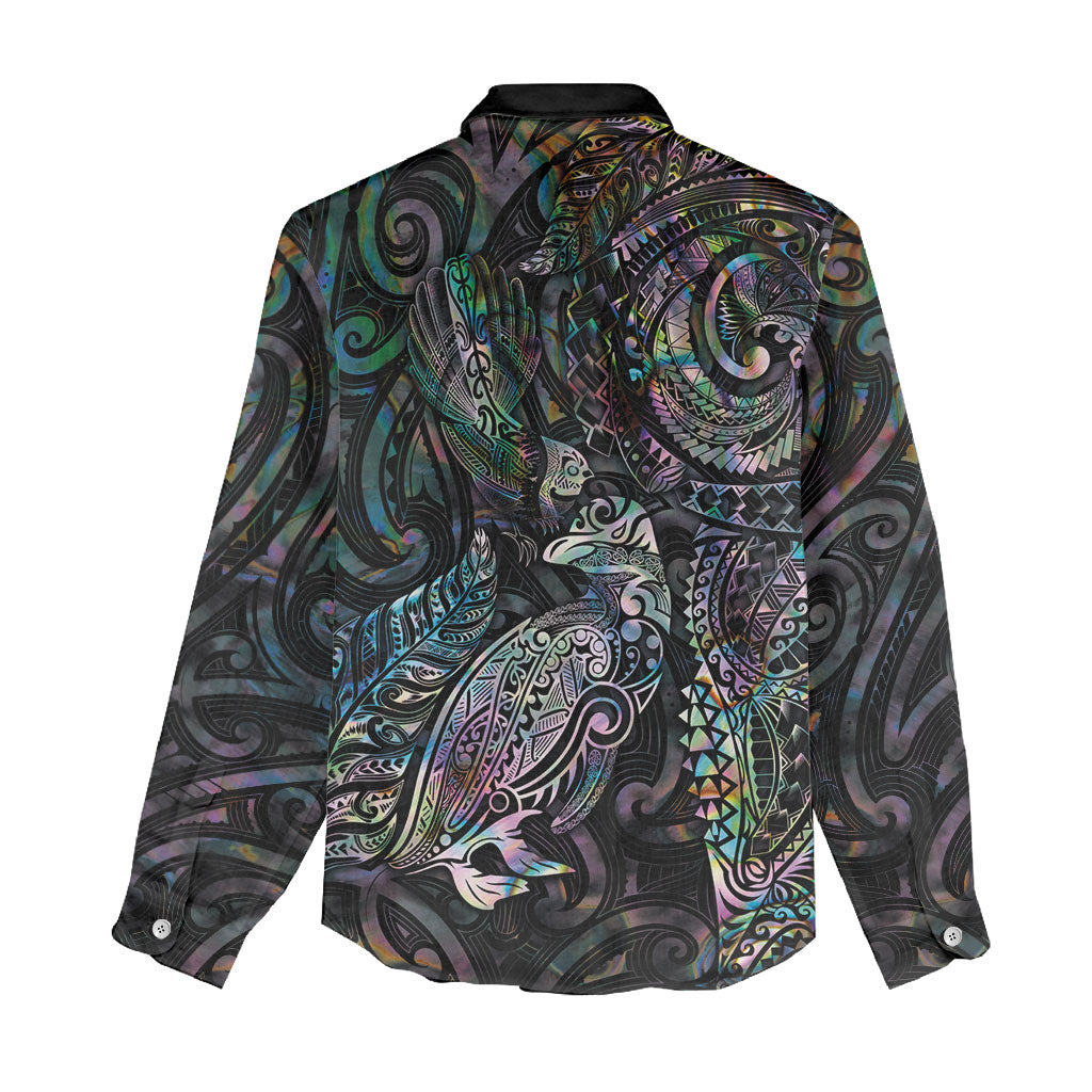 Aotearoa Moko Tribal Tattoo Women Casual Shirt New Zealand Maori Penguin and Fantail Paua Shell Style