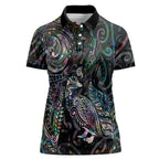 Aotearoa Moko Tribal Tattoo Women Polo Shirt New Zealand Maori Penguin and Fantail Paua Shell Style