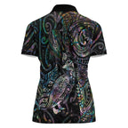 Aotearoa Moko Tribal Tattoo Women Polo Shirt New Zealand Maori Penguin and Fantail Paua Shell Style