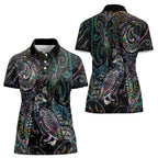 Aotearoa Moko Tribal Tattoo Women Polo Shirt New Zealand Maori Penguin and Fantail Paua Shell Style