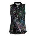 Aotearoa Moko Tribal Tattoo Women Sleeveless Polo Shirt New Zealand Maori Penguin and Fantail Paua Shell Style